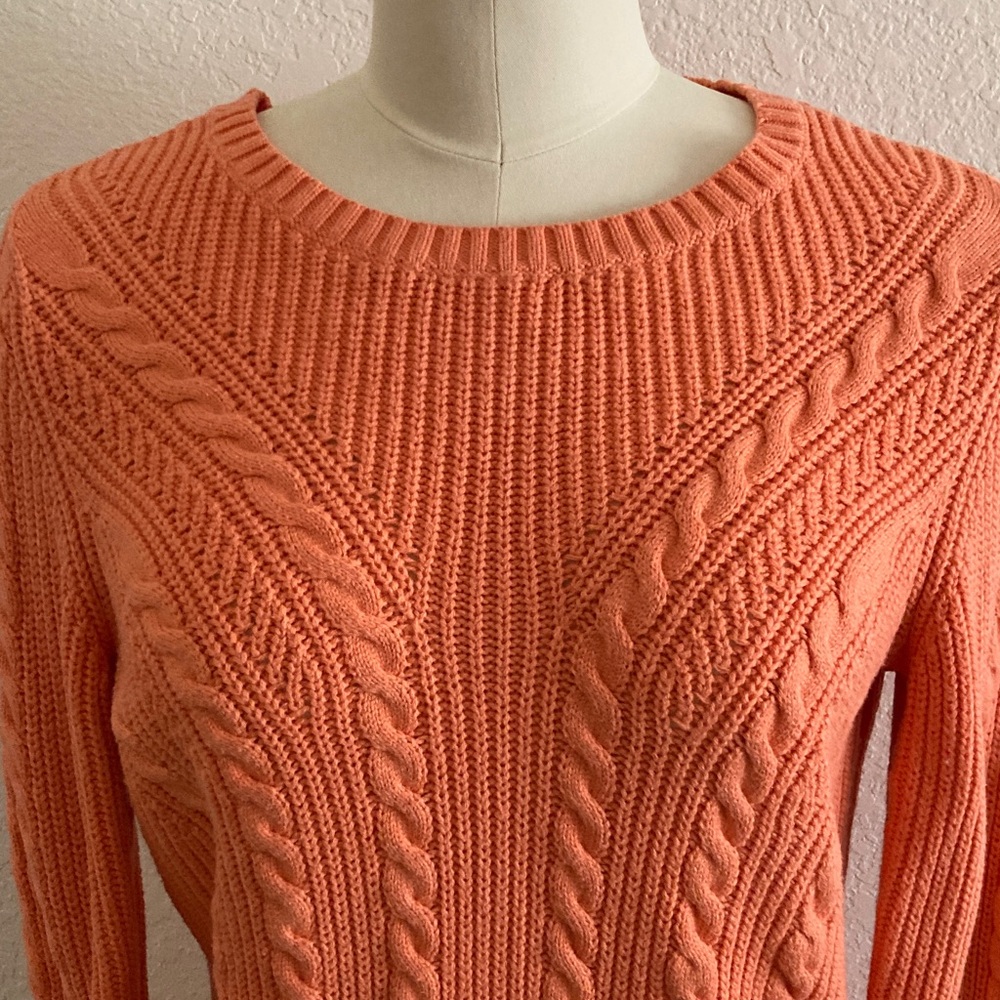 Talbots Coral/Soft Orange Cable Knit Sweater